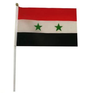 Wholesale Polyester Red White Black Green Star Syria Syrian Hand Held Waving Country National <b>Flags</b> With Pole - Product Image 2
