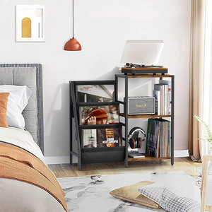 Acier Bois <span class=keywords><strong>Vinyle</strong></span> Table Record CD Rack De Stockage Étagère Magazines Record Player Stand Maison Salon Meubles - Product Image 4