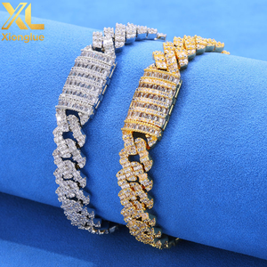 10mm Gold Plated Prong Cuban Link Chain <b>Bracelet</b> with Iced Out Baguette CZ Diamond Hop Punk Jewelry for Women and Men - Product Image 6