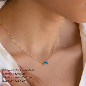 Collar EManco Minimalista con Piedra de Nacimiento Rectangular, Acero Inoxidable, Color Dorado, Cadena Tipo O, para un Estilo Chic de Oficina y Elegancia Diaria, Dropshipping - Product Image 2