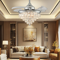 Ventilateur de plafond moderne en métal et cristal avec lumière LED dimmable, moteur DC, télécommande, ventilateur de plafond en cristal K9 avec lumière
