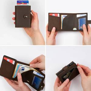 Casekey Custom <b>Wallet</b> Manufacturer <b>RFID</b> Aluminum Smart Card Holder Mini Slim Genuine Leather Pop up Trifold <b>Wallet</b> <b>for</b> <b>Men</b> - Product Image 4
