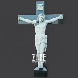 Tùy Chỉnh Đá Headstone Marble Bia Mộ Với Jesus Crucifixion Điêu Khắc Tượng