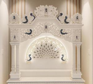 Premium Modern Backlit Peacock Marble <b>Mandir</b> with Elegant LED Illumination and Intricate Handcrafted Design - Product Image 3