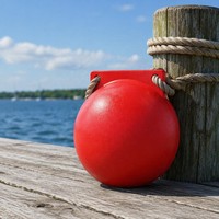 Boya de Anclaje de Doble Fijación PE Roja de 400 mm, Esférica Industrial Anticorrosión, Protección Flotante para Tuberías Submarinas