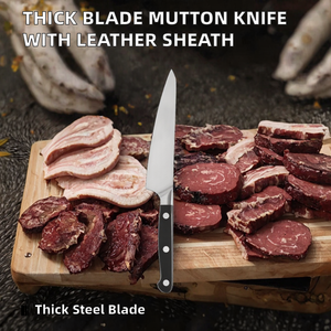 Couteau à découper le mouton et le bœuf, outils de camping, de chasse et de plein air, lame épaisse en acier inoxydable, manche en bois, étui en cuir et nylon - Product Image 2