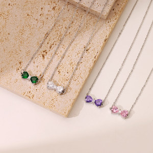 <span class=keywords><strong>Collana</strong></span> a Cuore Dolce e Alla Moda per Signore, Placcata in <span class=keywords><strong>Oro</strong></span> 14K, Acciaio Inossidabile con Zirconia, <span class=keywords><strong>Collana</strong></span> con Fiocchi per Donne e Ragazze, Gioielli Regalo - Product Image 4