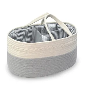Mummy Storage Basket Diaper Organizer Tote Bag Wholesale Handwoven 100%cotton Baby Diaper Basket