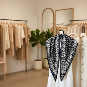 Pañuelo triangular de seda ZiN de 135x60 cm con estampado geométrico, elegante accesorio de moda para mujer para todas las estaciones - Product Image 2