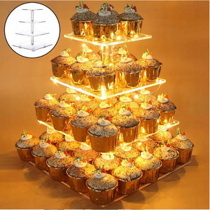 Factory Custom 4-Tier Acrylic <b>Cupcake</b> <b>Stand</b> With LED String Lights Warm Light Display Racks for Store Shop Home Use - Product Image 1