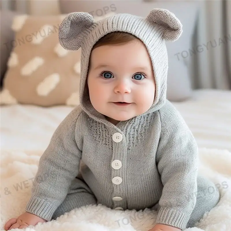 2023 sıcak satış sonbahar kış % 100% pamuk yumuşak örgü uzun kollu tulum bebek giysileri yenidoğan bebek tulum