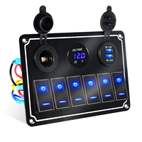 Panneau de commutateur à bascule LED 6 gang avec chargeur USB, voltmètre numérique et prise d'alimentation 12V pour bateau, voiture, marine, VR, VTT, UTV