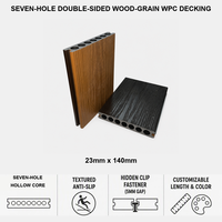 WPC-Terrassendielen, Co-extrudierte Vollummantelte 7-Loch-Hohlkammer-Doppelseitige Holzmaserung Geprägte Wasserdichte Außendielen 23x140mm