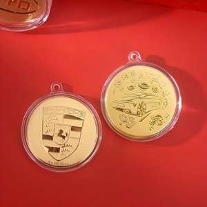 <span class=keywords><strong>Porte</strong></span>-clés en forme de logo de voiture en or, pendentif rond en or, emballé individuellement, cadeau pour papa, petit ami, artisanat en métal - Product Image 5