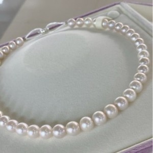 Collier de perles d'eau douce naturelles, double rangée, 8-7 mm et 4-3 mm, presque rondes, forte brillance, sans défaut, sans cœur, avec fermoir papillon - Product Image 3