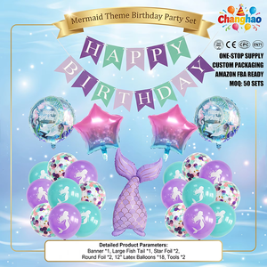 Decoración de Fiesta de Cumpleaños con Temática de Sirena, Juego de Globos de Aluminio con Forma de Cola, Globos de Aluminio en Forma de Estrella con Kit de Pancarta de Feliz Cumpleaños - Product Image 1