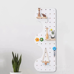 Wooden Irregular Pegboard Wall <b>Shelf</b> With <b>Hooks</b> And <b>Shelves</b> For Storage And Display - Product Image 1