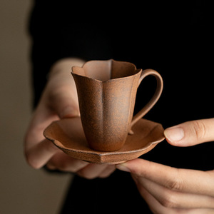 Tazza da tè in ceramica grezza stile cinese retrò con manico, semi-artigianale, per set da tè Kung Fu, piattino, tazza da tè, ciotola da tè - Product Image 1