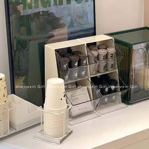ชั้นวางเก็บกาแฟแบบ 2 ชั้น วัสดุ PET โปร่งใส สำหรับจัดระเบียบบนโต๊ะทำงาน สำนักงาน ห้องน้ำชา เคาน์เตอร์บาร์ - Product Image 3