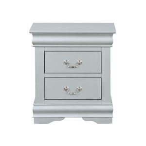 Louis Philippe III Platinum Finish Nightstand 24x22x16 Inches Two Drawer Storage <b>Side</b> <b>Table</b> - Product Image 2