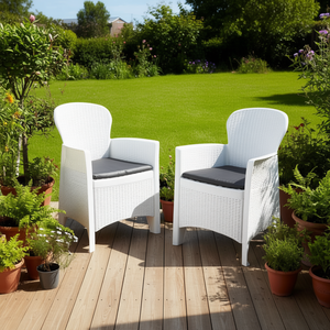 Ensemble de 2 chaises de jardin en plastique blanc, meubles d'extérieur légers, design contemporain, pieds effilés - Product Image 2