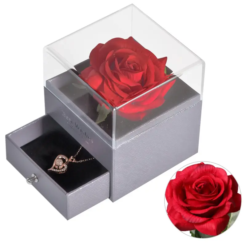 Eternal Rose with Acrylic Crystal Ring Box Preserved Fresh Flower Mother S Day Valentine S Day Christmas Thanks Gifts for Women