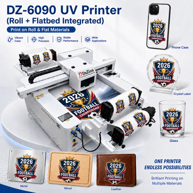 DaZhou 6090 Xp600 UV Flatbed DTG Printer for A1/A2/A3 Bottles/Phone Cases Semi-Automatic 1200x1200dpi