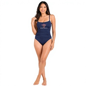 Custom Women One Piece Swimsuit Navy Blue Ruched Side Thin Strap Swimwear With Logo Option For <b>Pool</b> Beach Resort And Summer Use - Product Image 4