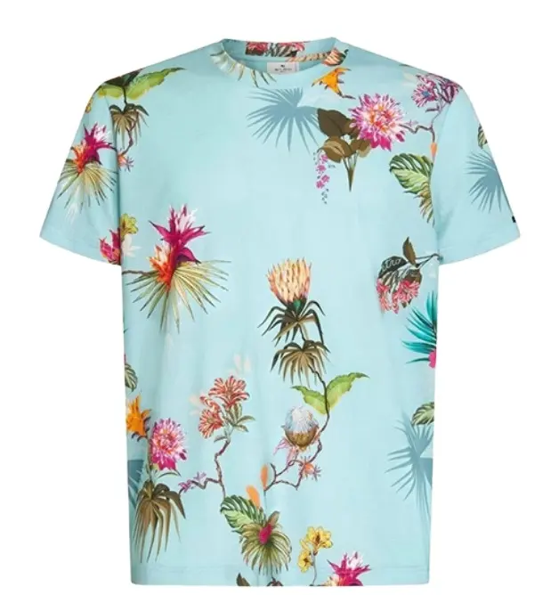 Floral Printed Tee Shirt Good Quality Export Oriented Short Sleeve O Neck 100% Cotton For Men's From Bangladesh