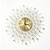 KP 60cm Large Size Luxury Silver Home Decor Quartz Needle Metal Crystal Acrylic 3D Nordic Diamond-Studded Battery Wall Clock