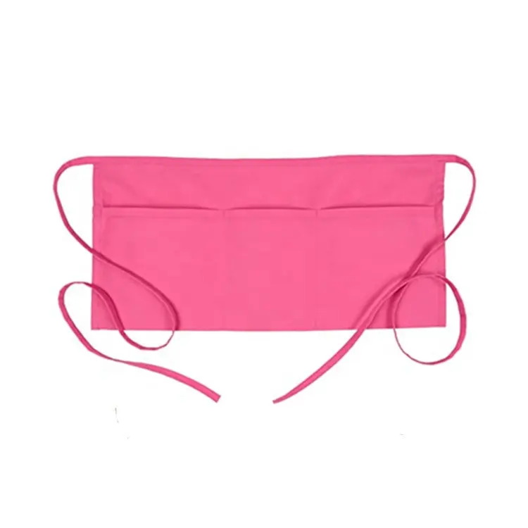 Wholesale Pink Waist Apron For Woman Polyester Half Waist Apron With Pocket Custom Waiter Waist Apron