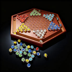 Classic Chinese Checkers <b>Game</b> with Hexagonal Slot Glass Marbles <b>Wooden</b> Board for Teens & Adults Puzzle Toy - Product Image 3