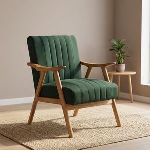 Modern <b>Blue</b> Velvet Living Room <b>Chair</b> With Wooden Legs Tufted Back Solid Design Midcentury Style Leisure Furniture - Product Image 3