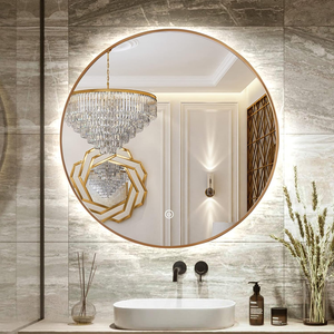 Espejo de Baño Moderno LED de 32 Pulgadas, Espejo de Pared con Marco Dorado Retroiluminado, Luz Inteligente Antivaho, Espejo Redondo para Sala de Estar y Salón - Product Image 1