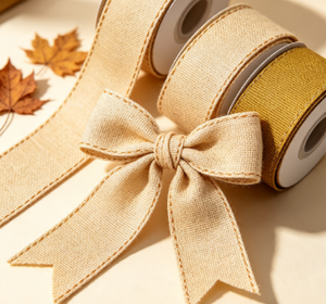 Satin Hanukkah Luxury Hot-stamp Ribbon Maple Leaf <b>Pinecone</b> Wheat Blessing Print Organza Durable Decorative Tape Gift Wrapping - Product Image 2