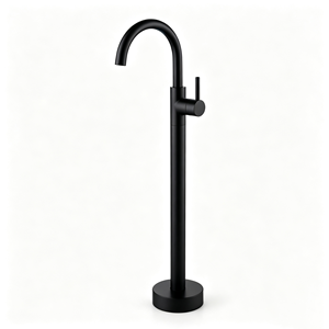 Robinet sur pied gris, finition minimaliste, monocommande, pour lavabo de salle de bain - Product Image 1