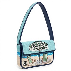 Sac à main rectangulaire brodé de haute qualité, motif scène de plage mignon, design fantaisie, en toile de coton, fait main, pour fête - Product Image 1