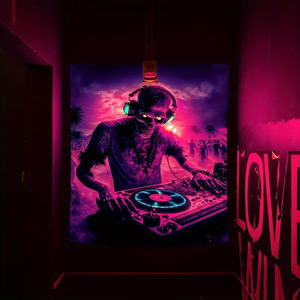 Tapisserie murale bohème réactive aux <span class=keywords><strong>UV</strong></span> Blacklight, motif DJ Alien, fluorescente et luminescente la nuit, pour la maison - Product Image 4