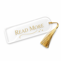 Marque-page en acrylique doré avec pompon, texte personnalisé, finition transparente et polie, cadeau de lecture, souvenir de bibliothèque, vente en gros