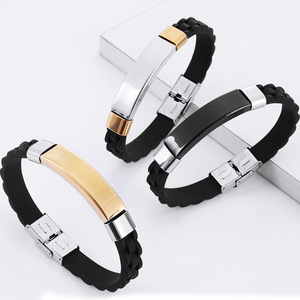 Factory Fashion Punk Titanium Steel <strong>Bracelet</strong> <strong>Couple</strong> Personalized Engraved Silicone Stainless Steel <strong>Bracelet</strong> - Product Image 4