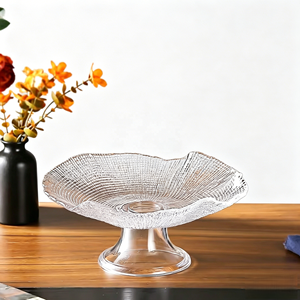 Bol à fruits en verre texturé de 9,5 pouces / 11 pouces / 11,8 pouces avec piédestal et bord festonné, pour servir des collations et des fruits sur la table à manger, pour la cuisine - Product Image 1