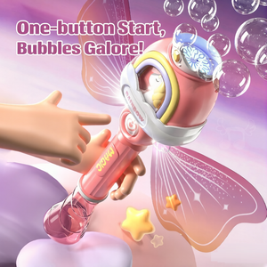 Varita de burbujas automática de plástico con alas de ángel para niñas, caballo mágico de princesa de hadas portátil con luz y música - Product Image 6