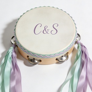 Tambourin de mariage miniature personnalisé avec logo 4/6 pouces - <span class=keywords><strong>Instrument</strong></span> de percussion en <span class=keywords><strong>bois</strong></span> pour église, cadeau de mariage - Product Image 1
