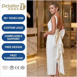 Nouvelle robe moulante élégante ornée de perles 2026 |   Robe midi de luxe à col bateau avec nœuds |   Partenaire de production OEM de la marque mondiale n°1 - Product Image 1