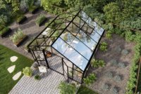 Invernadero de Aluminio G-MORE AMT605-B de Bajo Mantenimiento y Fácil Montaje, Paneles de PC, Marco con Recubrimiento en Polvo, Negro, Doble Puerta Abatible para Jardín