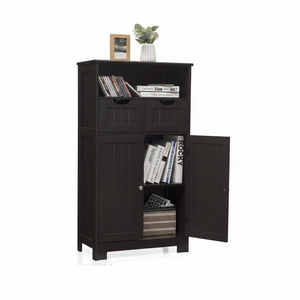 Mueble de Baño Moderno y Ecológico de Madera con Estantes Abiertos, 2 Puertas y 2 Cajones Ajustables, Armario de Almacenamiento para Sala de Estar - Product Image 1