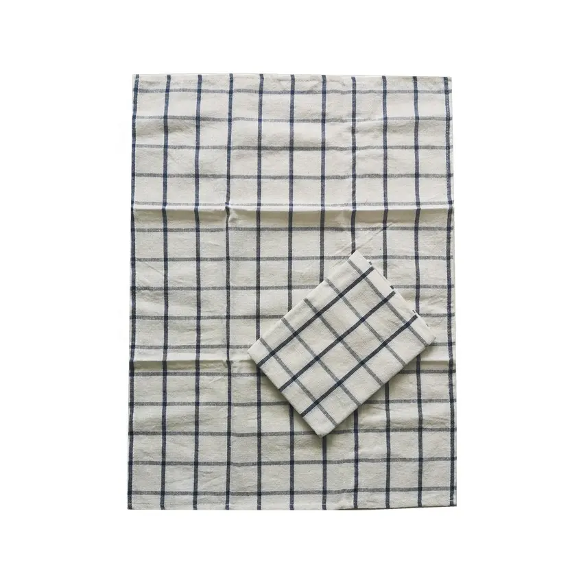 Kain Tenun Linen/Katun Pakaian Putih Biru Kotak Handuk Teh Dapur Murah Stok Handuk Lainnya