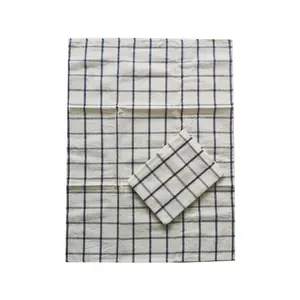 woven linen/cotton fabric clothing white blue grid tea towel cheap kitchen other towel stock