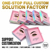 Boîte à cils holographique personnalisable avec logo, rose, vide, pour 3 paires de cils en vison, marque privée