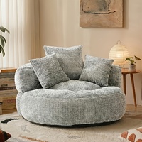 Canapé Moderne Minimaliste Monoplace Rond en Coton Élastique, Tissu Chenille pour Salon, Triple Coussin, Design de Rangement Sous Vide, Velours